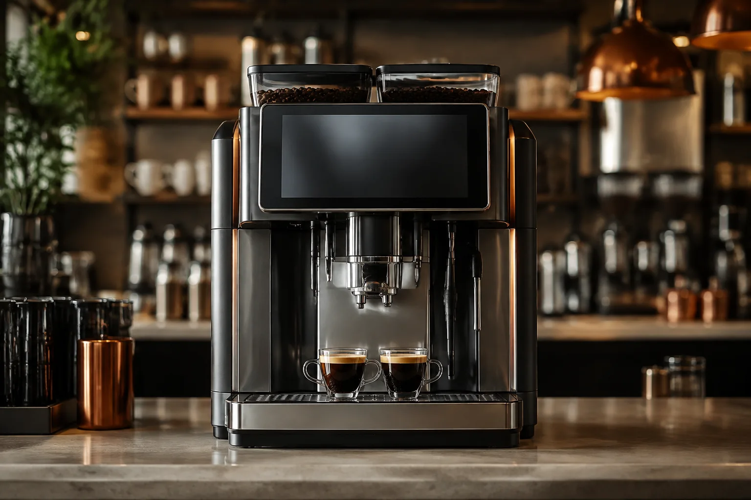 Machine à café automatique installée sur un comptoir